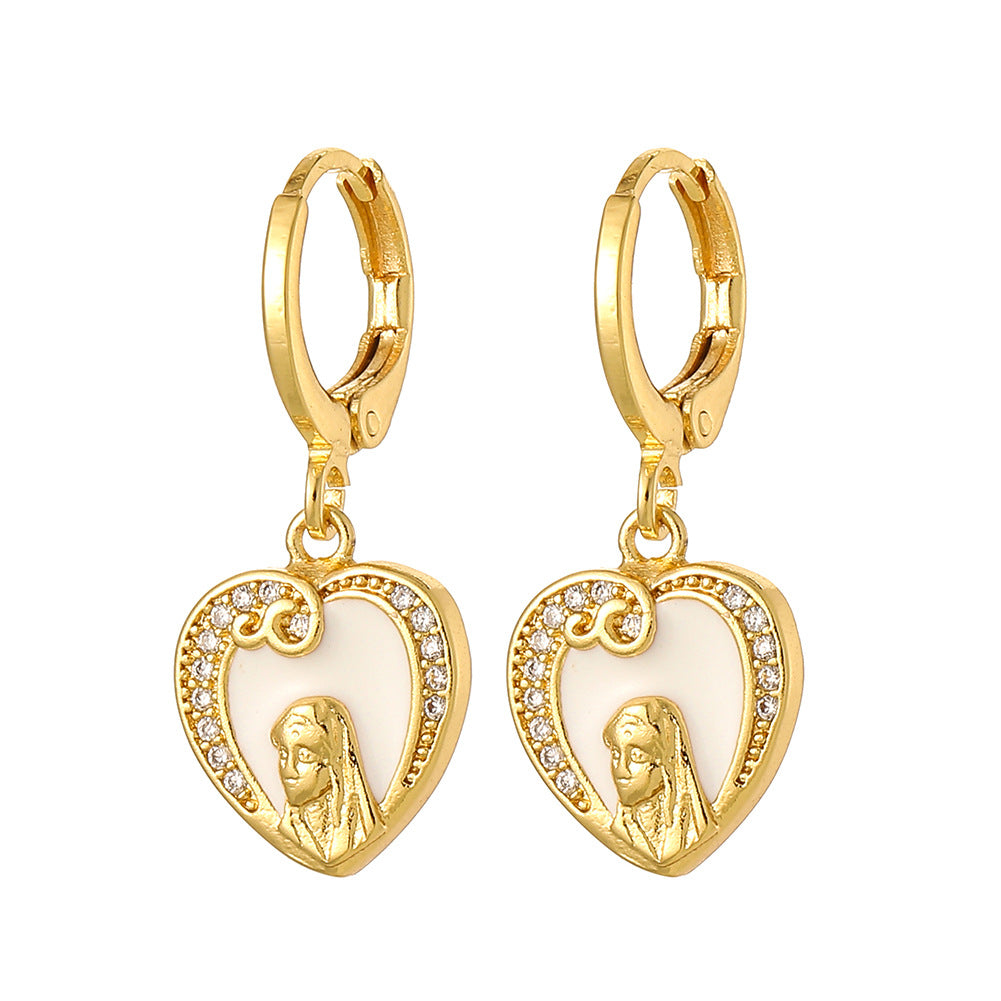 Wholesale Religious Drip Oil Virgin Mary Earrings